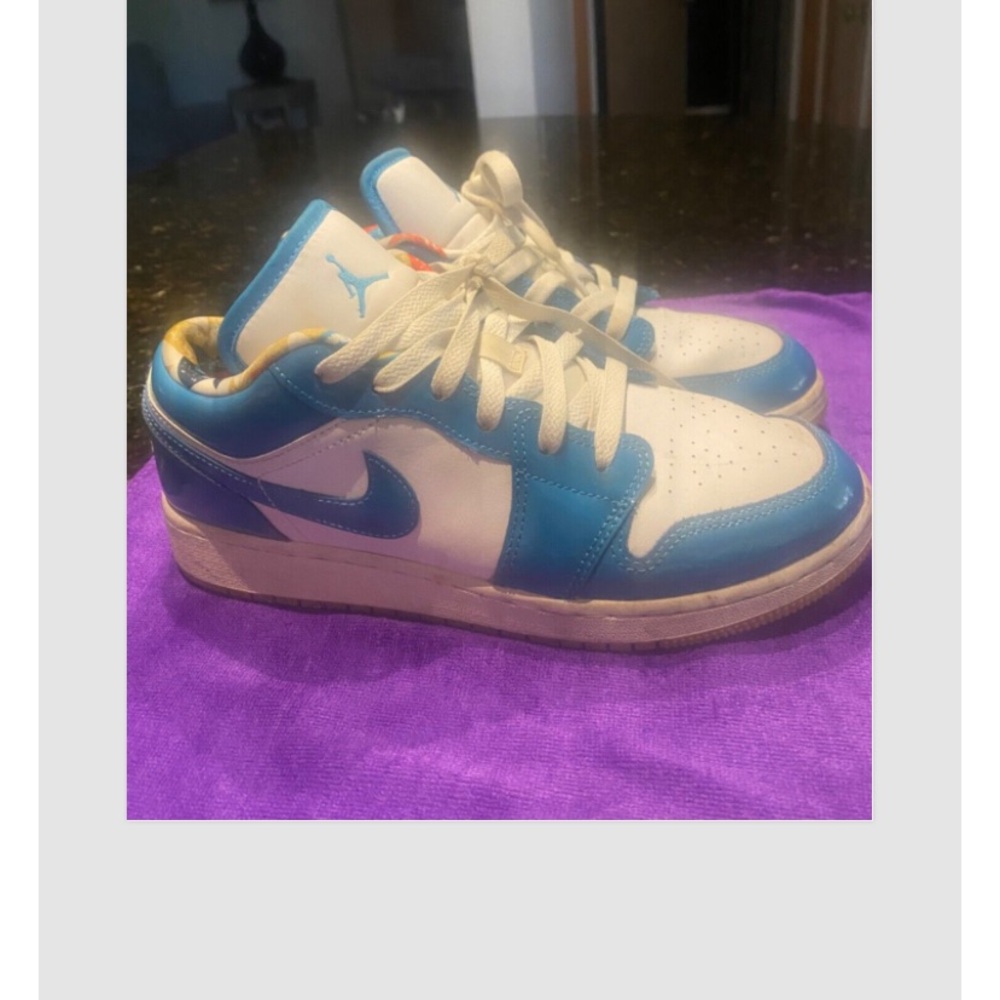 Blue and white jordan 1s